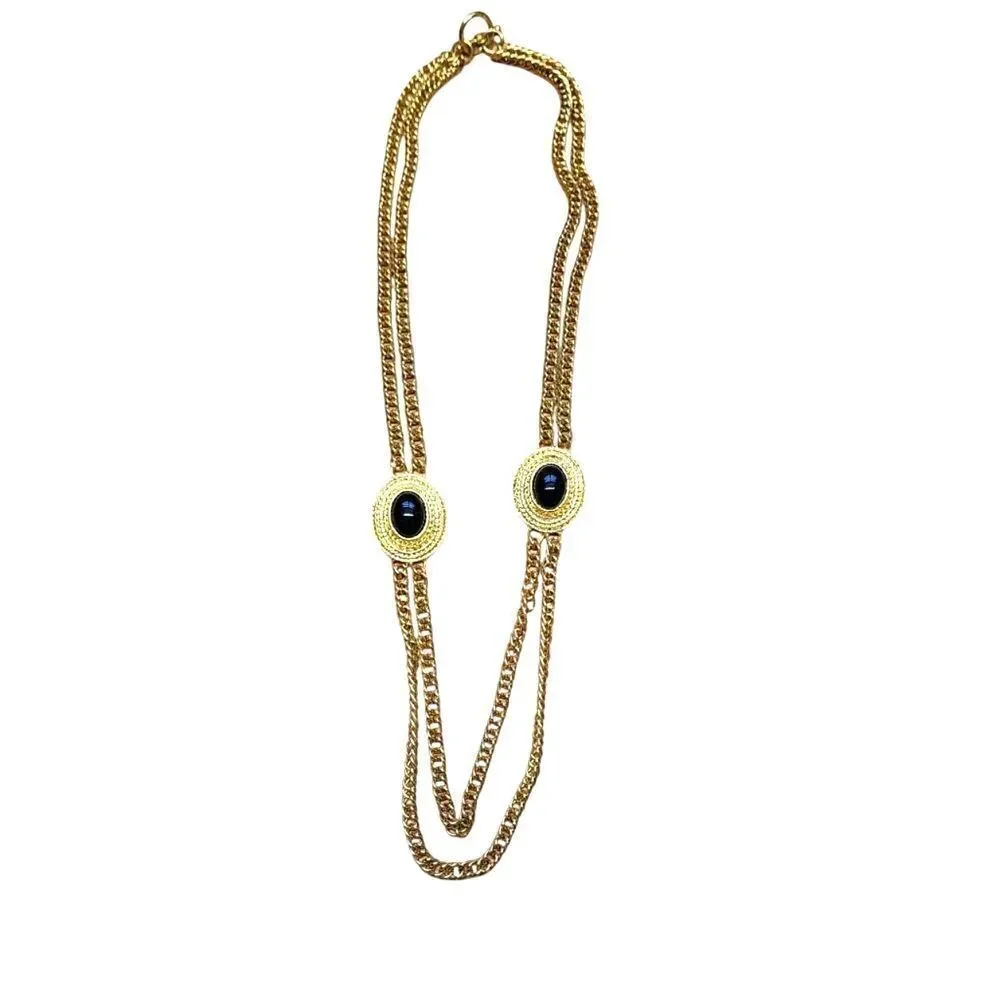 Gold & Black Double Strand Necklace 35